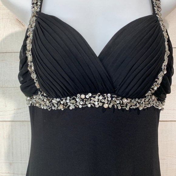 Betsy and Adam dress black sequin strappy formal cut out draping back - Picture 8 of 11